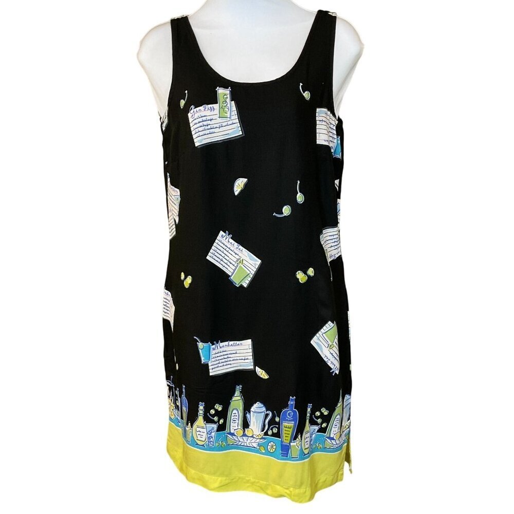 Holly Lane Cocktail Recipe Print Dress Sleeveless Size M
